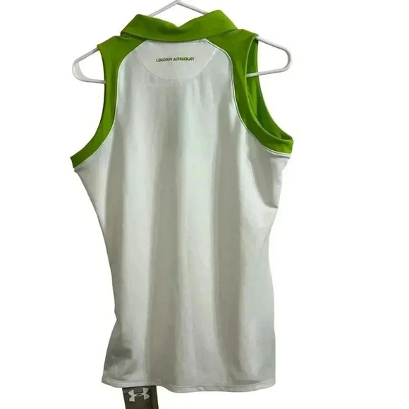 Under Armour Women Med Polo White Kelly-Green Tank Heat Gear Golf Athleisure NEW - Picture 2 of 9